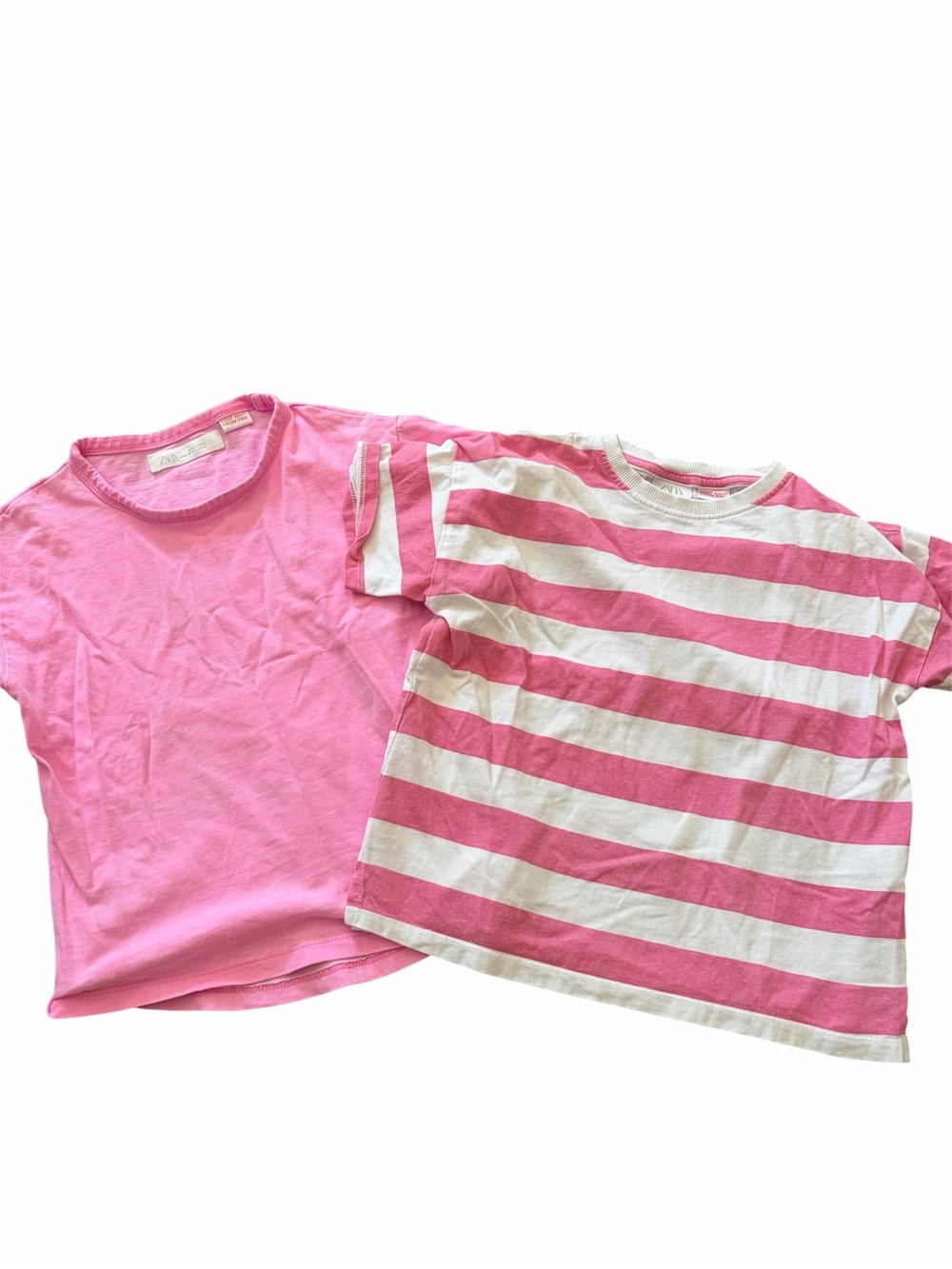 Zara Pink and White Striped Kids Tee and solid pink tee